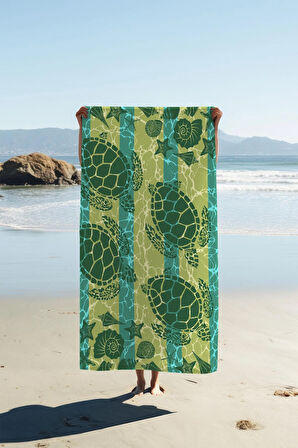 Dijital Baskı Plaj Deniz Havlusu Kaplumbağa Desenli Peştamal HVL0114