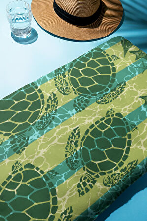 Dijital Baskı Plaj Deniz Havlusu Kaplumbağa Desenli Peştamal HVL0114