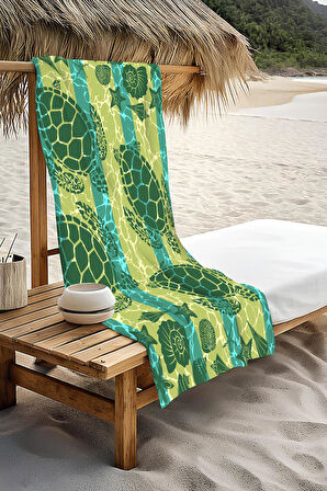 Dijital Baskı Plaj Deniz Havlusu Kaplumbağa Desenli Peştamal HVL0114