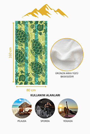 Dijital Baskı Plaj Deniz Havlusu Kaplumbağa Desenli Peştamal HVL0114