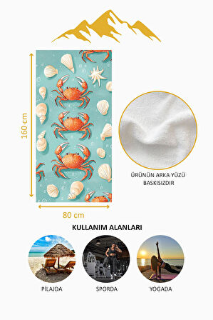 Dijital Baskı Plaj Deniz Havlusu Yengeç Desenli Peştamal HVL0115