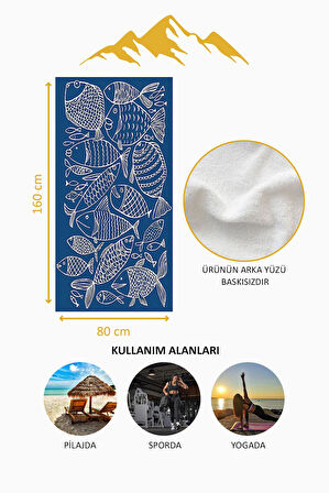 Dijital Baskı Plaj Deniz Havlusu Balık Desenli Peştamal HVL0116