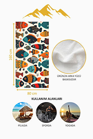 Dijital Baskı Plaj Deniz Havlusu Balık Desenli Peştamal HVL0118