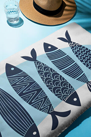 Dijital Baskı Plaj Deniz Havlusu Balık Desenli Peştamal HVL0120