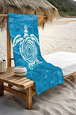 Dijital Baskı Plaj Deniz Havlusu Kaplumbağa Desenli Peştamal HVL0121