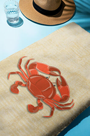 Dijital Baskı Plaj Deniz Havlusu Yengeç Desenli Peştamal HVL0122