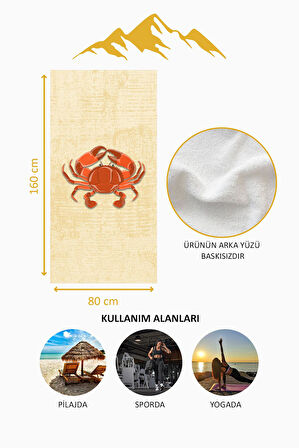 Dijital Baskı Plaj Deniz Havlusu Yengeç Desenli Peştamal HVL0122