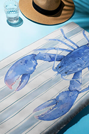 Dijital Baskı Plaj Deniz Havlusu Istakoz Desenli Peştamal HVL0123