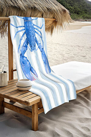 Dijital Baskı Plaj Deniz Havlusu Istakoz Desenli Peştamal HVL0123