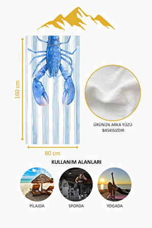 Dijital Baskı Plaj Deniz Havlusu Istakoz Desenli Peştamal HVL0123