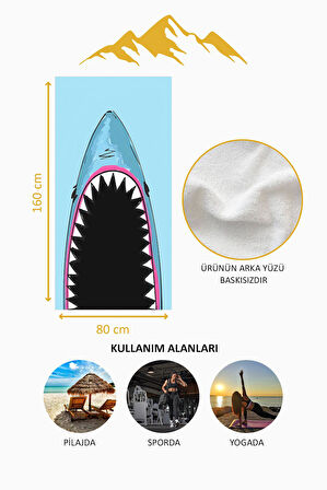 Dijital Baskı Plaj Deniz Havlusu Köpek Balığı Desenli Peştamal HVL0124