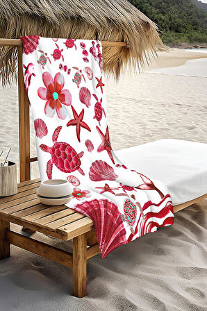 Dijital Baskı Plaj Deniz Havlusu Kaplumbağa ve Deniz Yıldızlı Peştamal HVL0125