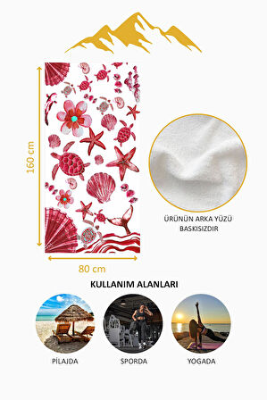 Dijital Baskı Plaj Deniz Havlusu Kaplumbağa ve Deniz Yıldızlı Peştamal HVL0125
