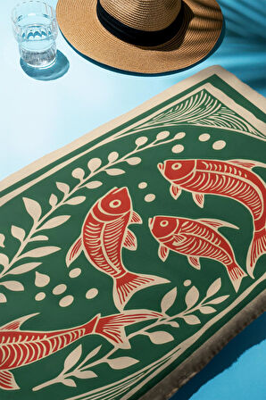 Dijital Baskı Plaj Deniz Havlusu Balık Desenli Peştamal HVL0126