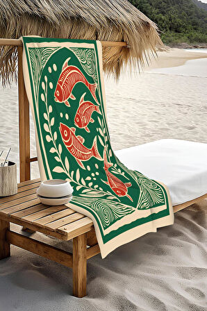 Dijital Baskı Plaj Deniz Havlusu Balık Desenli Peştamal HVL0126