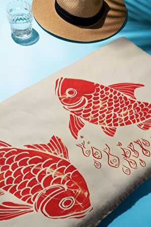 Dijital Baskı Plaj Deniz Havlusu Balık Desenli Peştamal HVL0127