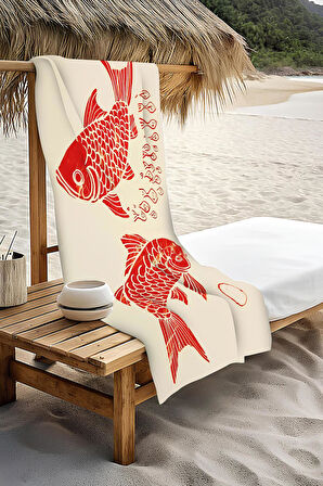 Dijital Baskı Plaj Deniz Havlusu Balık Desenli Peştamal HVL0127