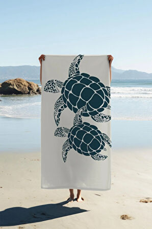 Dijital Baskı Plaj Deniz Havlusu Kaplumbağa Desenli Peştamal HVL0128