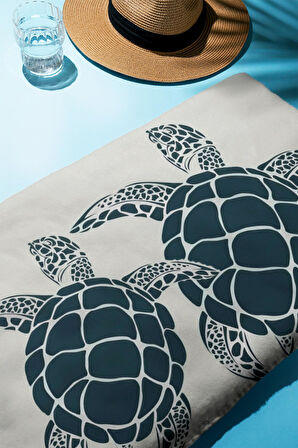 Dijital Baskı Plaj Deniz Havlusu Kaplumbağa Desenli Peştamal HVL0128