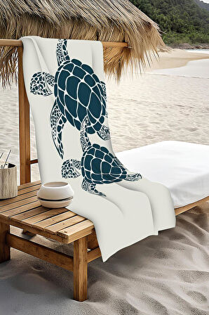 Dijital Baskı Plaj Deniz Havlusu Kaplumbağa Desenli Peştamal HVL0128