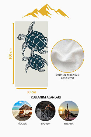Dijital Baskı Plaj Deniz Havlusu Kaplumbağa Desenli Peştamal HVL0128