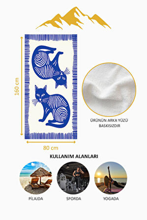 Dijital Baskı Plaj Deniz Havlusu Kedi Desenli Peştamal HVL0129