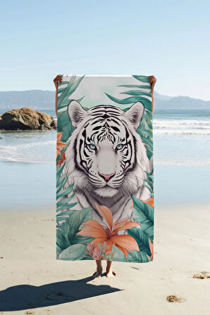 Dijital Baskı Plaj Deniz Havlusu Kaplan Desenli Peştamal HVL0130