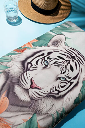 Dijital Baskı Plaj Deniz Havlusu Kaplan Desenli Peştamal HVL0130