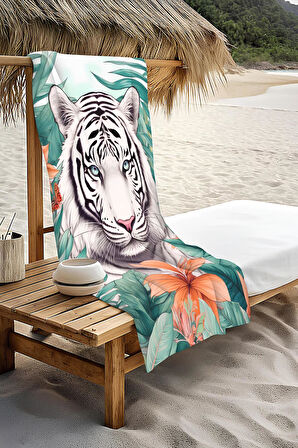 Dijital Baskı Plaj Deniz Havlusu Kaplan Desenli Peştamal HVL0130