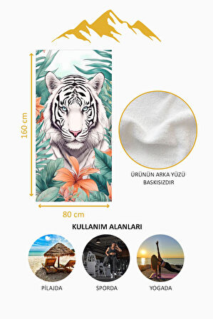 Dijital Baskı Plaj Deniz Havlusu Kaplan Desenli Peştamal HVL0130