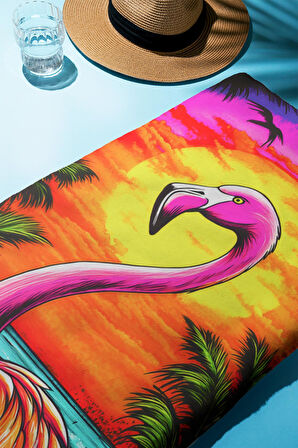 Dijital Baskı Plaj Deniz Havlusu Flamingo Desenli Peştamal HVL0131
