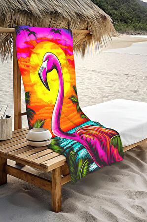Dijital Baskı Plaj Deniz Havlusu Flamingo Desenli Peştamal HVL0131