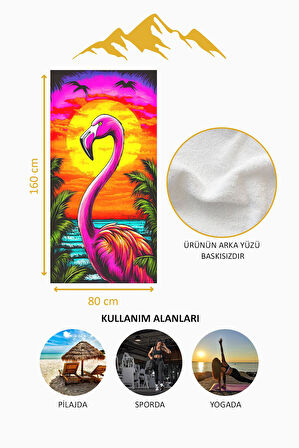 Dijital Baskı Plaj Deniz Havlusu Flamingo Desenli Peştamal HVL0131