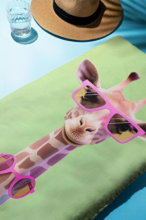 Dijital Baskı Plaj Deniz Havlusu Zürafa Desenli Peştamal HVL0133