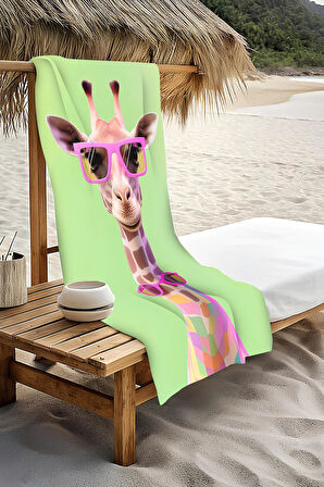 Dijital Baskı Plaj Deniz Havlusu Zürafa Desenli Peştamal HVL0133