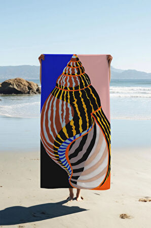 Dijital Baskı Plaj Deniz Havlusu Deniz Kabuğu Desenli Peştamal HVL0137