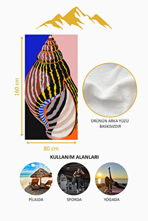 Dijital Baskı Plaj Deniz Havlusu Deniz Kabuğu Desenli Peştamal HVL0137
