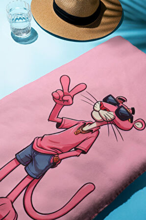 Dijital Baskı Plaj Deniz Havlusu Pembe Panter Desenli Peştamal HVL0138