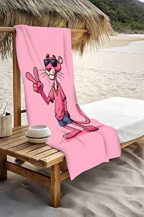 Dijital Baskı Plaj Deniz Havlusu Pembe Panter Desenli Peştamal HVL0138