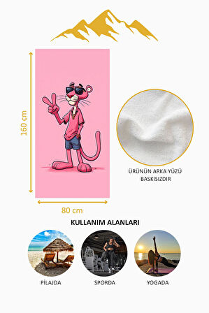 Dijital Baskı Plaj Deniz Havlusu Pembe Panter Desenli Peştamal HVL0138
