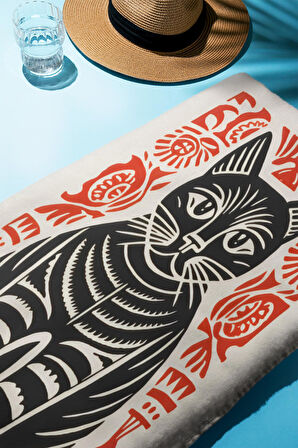 Dijital Baskı Plaj Deniz Havlusu Kedi Desenli Peştamal HVL0139