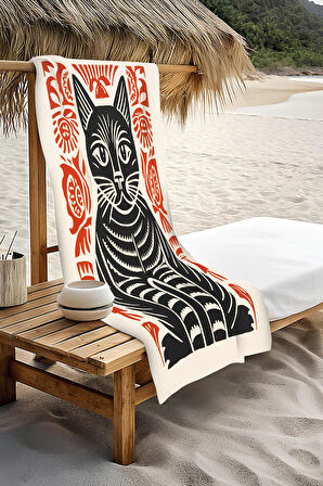 Dijital Baskı Plaj Deniz Havlusu Kedi Desenli Peştamal HVL0139