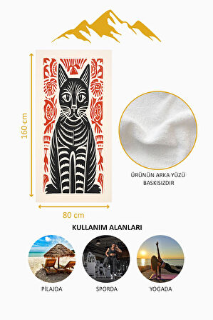 Dijital Baskı Plaj Deniz Havlusu Kedi Desenli Peştamal HVL0139