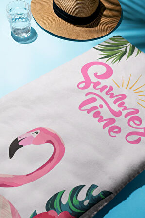 Dijital Baskı Plaj Deniz Havlusu Flamingo Desenli Peştamal HVL0141
