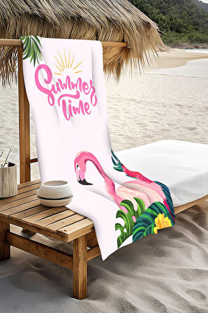Dijital Baskı Plaj Deniz Havlusu Flamingo Desenli Peştamal HVL0141
