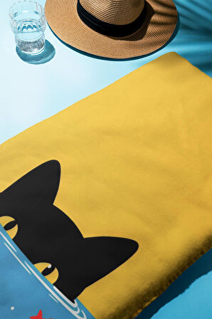 Dijital Baskı Plaj Deniz Havlusu Kedi Desenli Peştamal HVL0033