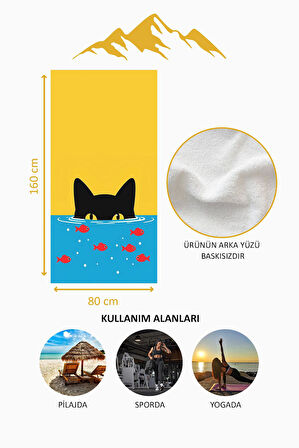 Dijital Baskı Plaj Deniz Havlusu Kedi Desenli Peştamal HVL0033