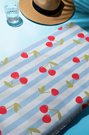 Dijital Baskı Plaj Deniz Havlusu Kiraz Desenli Peştamal HVL0034