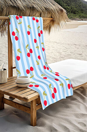 Dijital Baskı Plaj Deniz Havlusu Kiraz Desenli Peştamal HVL0034