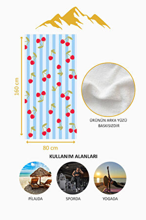 Dijital Baskı Plaj Deniz Havlusu Kiraz Desenli Peştamal HVL0034